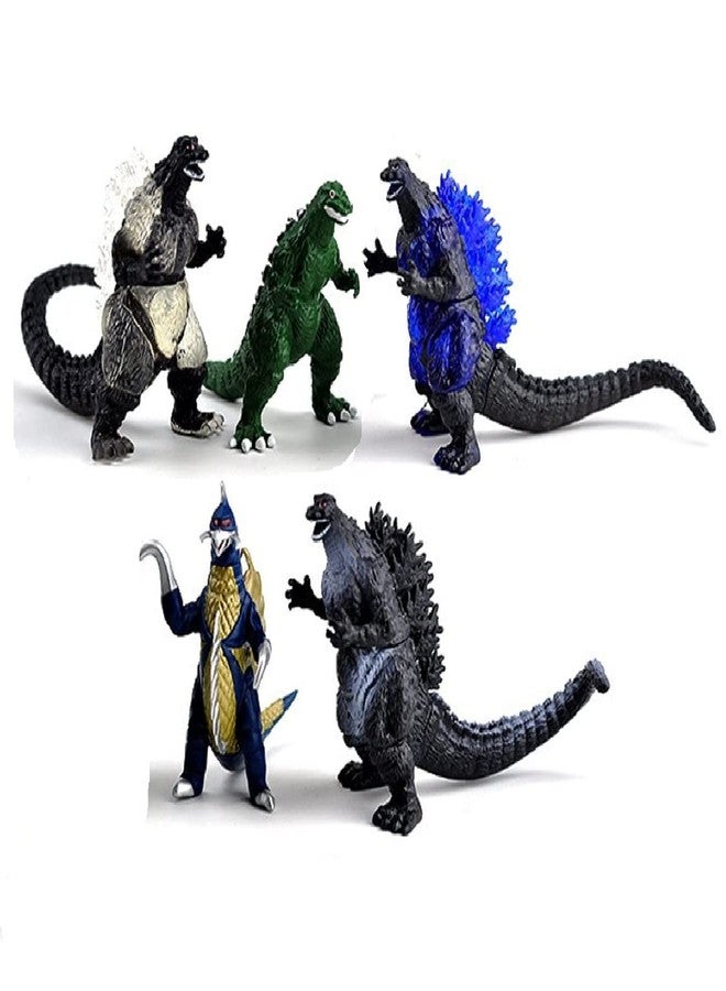 De-Lite™ Action Figures Soft Touch Vinyl Plastic Collectible Model Toys… (Godzilla5 Pieces Set, Version A, Multicolour, 3-7cm)